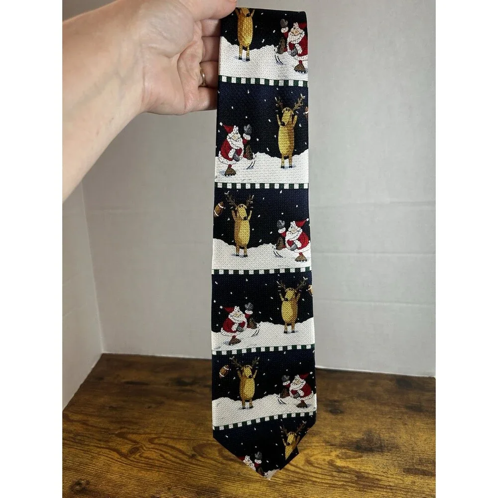American Greetings Golden Wreath Christmas Santa Reindeer Novelty Tie 2002 NWT
